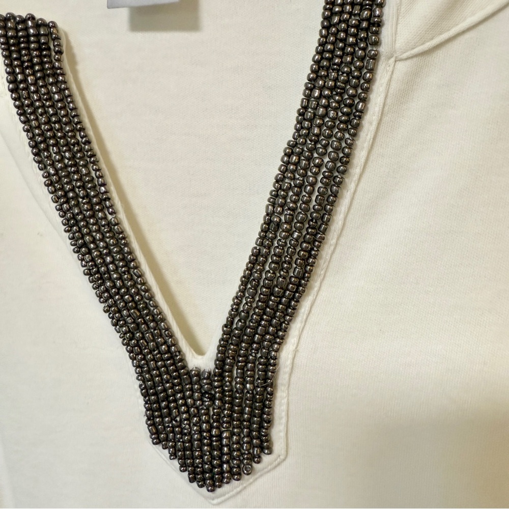 Chico's Womens Basic Cream Top XL Beaded Minimalist Capsule‎ Career Business - Picture 4 of 11